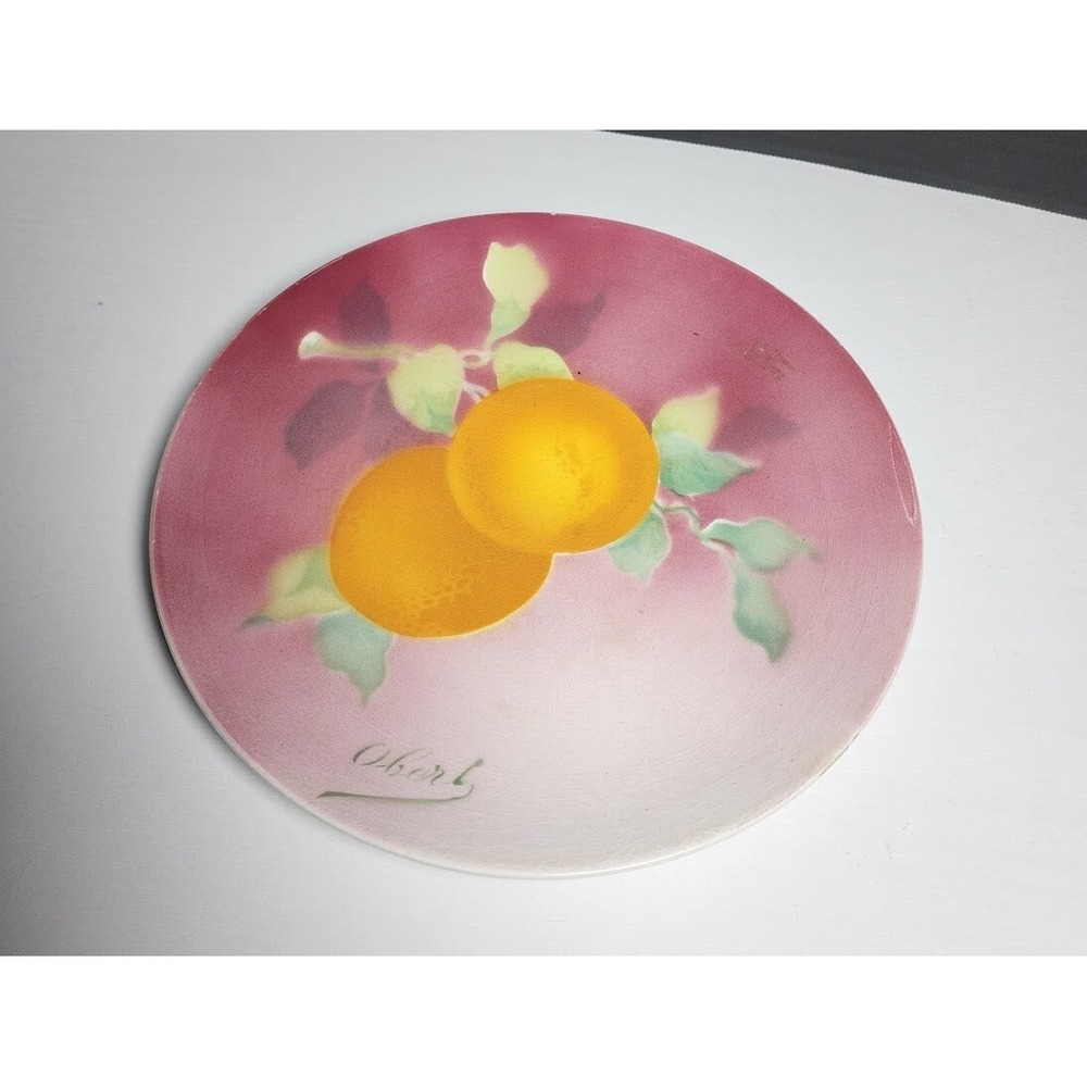 Antique 1910's K&G Luneville France Hand Painted Oranges Plate Signed Obert